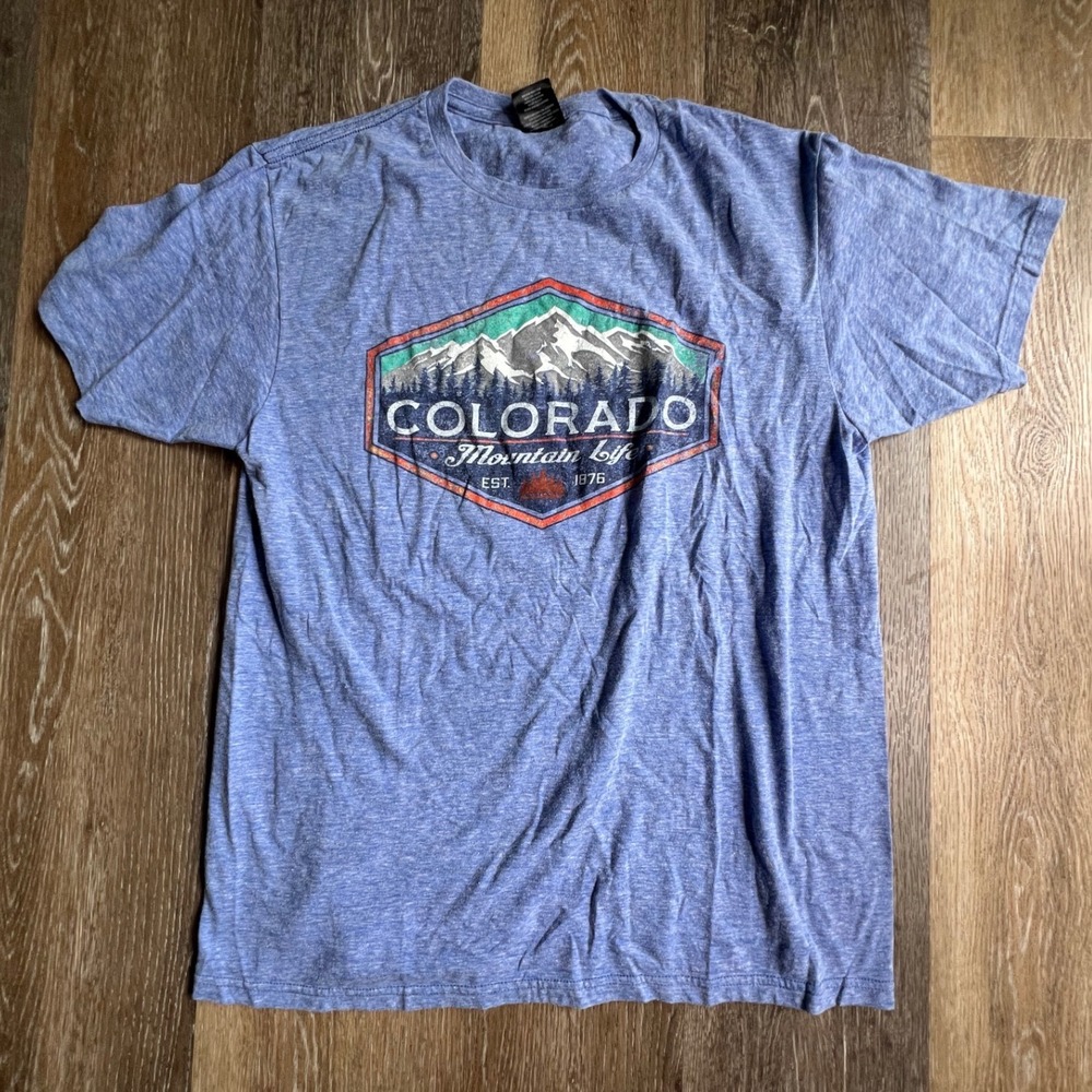 Prairie Mountain Colorado Graphic Tee Mens Large Blue Heathered Mountain Life